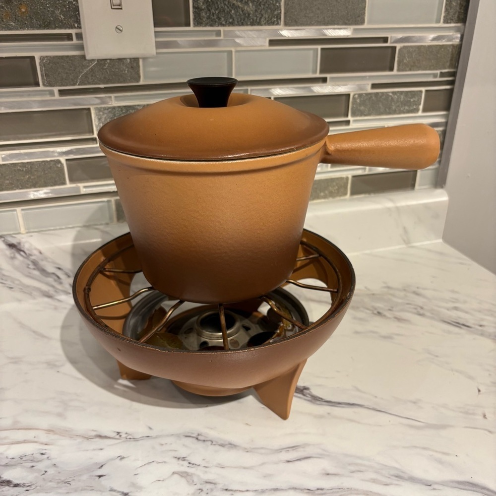 Vintage LeCreuset Fondue Pot Enameled Cast Iron Ombre Terra